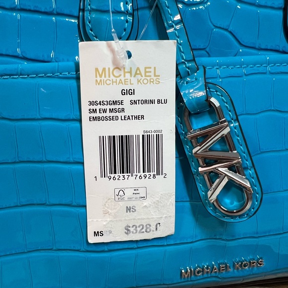 NWT MICHAEL KORS GIGI Santorini Blue SM EW MSRG Embossed HANDBAG - Picture 5 of 9